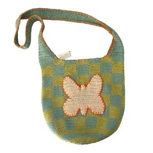 NWT Urban Outfitters Icon Checked Butterfly Boho Crochet Shoulder bag